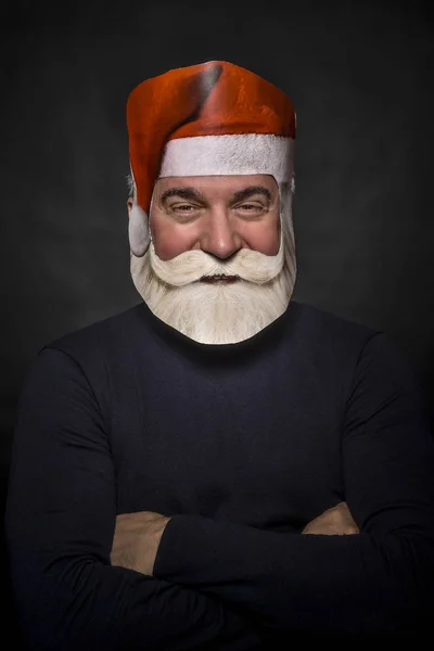 Elderly Rich Man Dressed Santa Claus Standing Dark Background — Stock Photo, Image