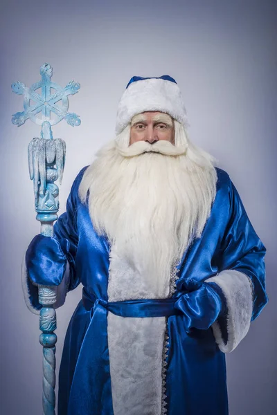 Weihnachtsmann Und Vater Frost Blauem Mantel Hut Und Mit Stab — Stockfoto