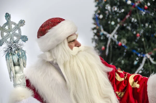 Mikulášské Santa Claus Bílém Pozadí Pozadí Stromu Nový Rok — Stock fotografie