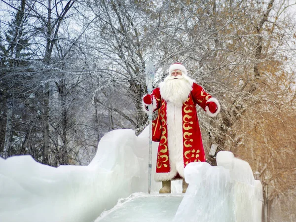 Santa Claus Father Frost Standing Ice Hill — Stock Photo, Image