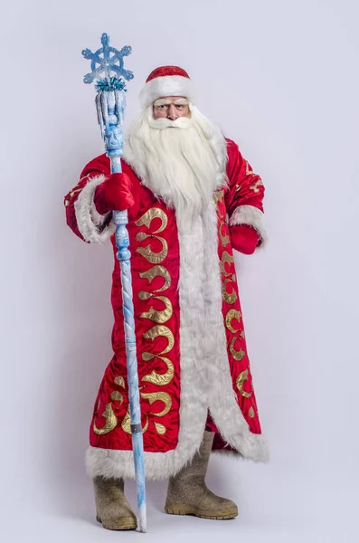 Santa Claus Ojca Mrozu Personel Stoi Białym Tle — Zdjęcie stockowe
