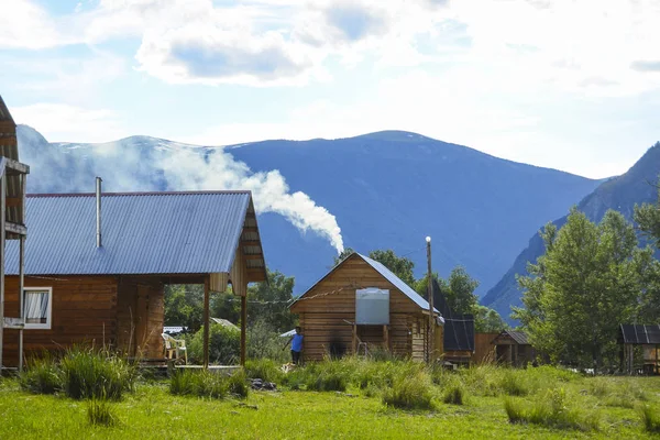 Belles Vues Paysage Nature Altaï Village Montagne Avec Maisons Bois — Photo