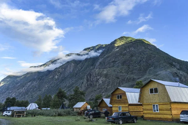 Belles Vues Paysage Nature Altaï Village Montagne Avec Maisons Bois — Photo