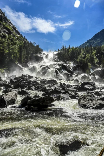 Beautiful Views Landscape Altai Nature Mountain Creek Splashes Stones Rocks — Stock Photo, Image