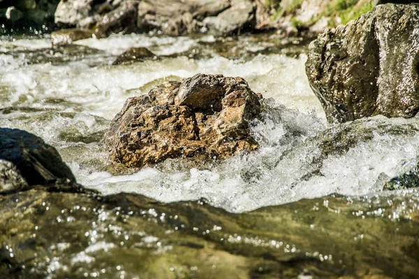 Vacker Utsikt Och Landskapet Altai Natur Fjällbäck Som Kokning Med — Stockfoto