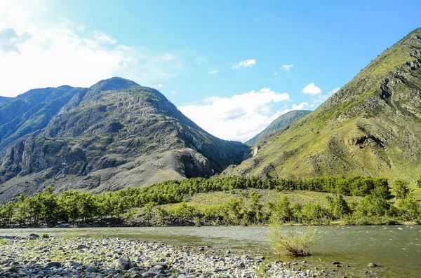 Hermosas Vistas Paisaje Naturaleza Altai Río Montaña Con Piedras Guijarros —  Fotos de Stock