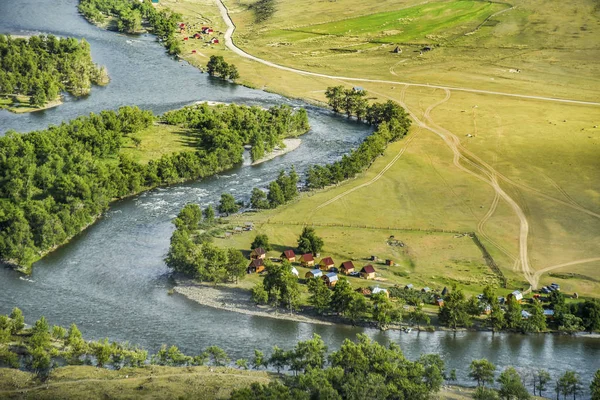 Belas Vistas Paisagem Natureza Altai Belo Vale Montanha Rio Flexível — Fotografia de Stock