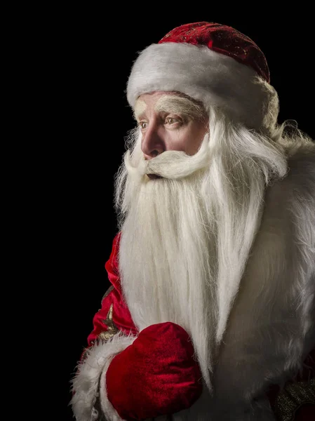 Sinterklaas Kerstman Een Zwarte Achtergrond Sinterklaas Kerstman Majestueuze Kijken Verbaasd — Stockfoto