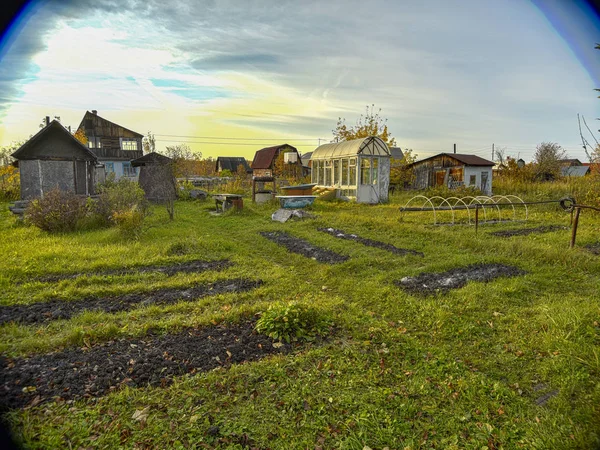 Село Сільська Місцевість Восени Прекрасні Сільські Літні Будинки Сільський Пейзаж — стокове фото