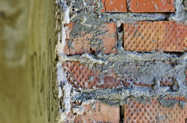 Güzel ve özgün doku. Karmaşık, anlaşılmaz, özgün ve ilginç doku, desen ve arka plan eski ve vintage doğal tuğla ve tuğla ve duvarlar.