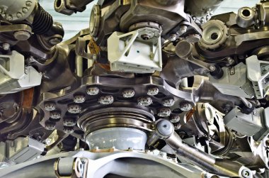 Endüstriyel ve teknolojik nesneler. Güzel manzarası ve karmaşık ve anlaşılmaz metal mekanizması ve aygıt için arka plan.