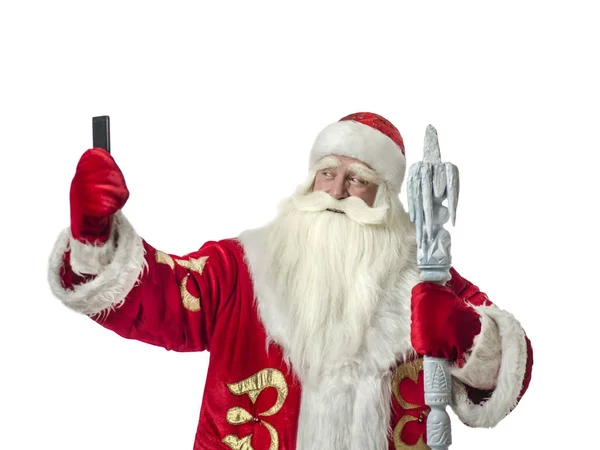 Beyaz Bir Arka Plan Üzerinde Noel Baba Komik Orijinal Noel — Stok fotoğraf