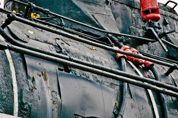 Los Objetos Del Ferrocarril Lado Del Viejo Tren Negro Locomotora —  Fotos de Stock