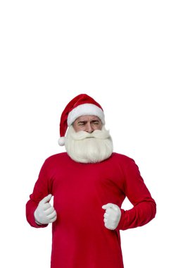 Beyaz bir arka plan üzerinde Noel Baba. Komik ve orijinal Noel Baba beyaz izole arka plan üzerinde kutladı.