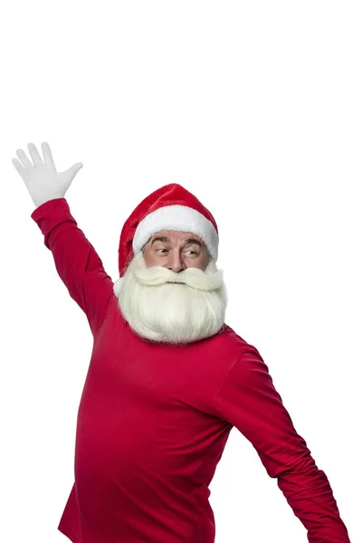 Santa Claus White Background Funny Original Santa Claus Congratulates White — Stock Photo, Image