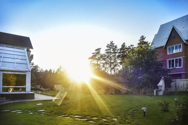 Hermoso Paisaje Con Objetos Hermosa Vista Fondo Casa Casa Campo —  Fotos de Stock