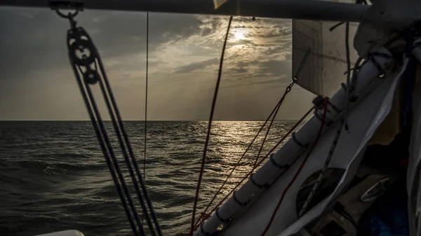 Hermoso Interesante Paisaje Panorama Vista Del Catamarán Inflable Barco Barco — Foto de Stock