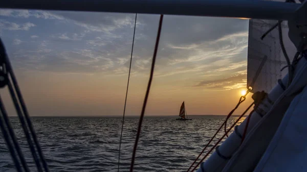 Hermoso Interesante Paisaje Panorama Vista Del Catamarán Inflable Barco Barco — Foto de Stock