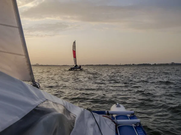 Paesaggio Bello Interessante Panorama Vista Del Catamarano Gonfiabile Nave Barca — Foto Stock