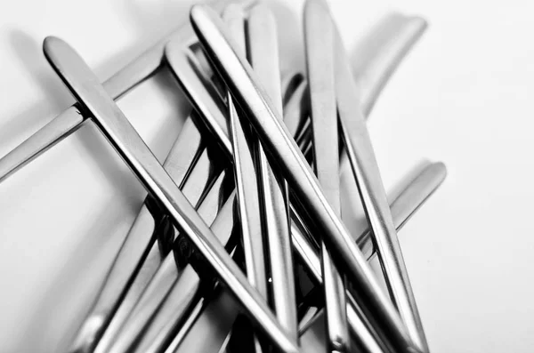 Abstraction Knives Beautiful Table Setting Restaurant Utensils Various Combinations Interesting — Stock Photo, Image