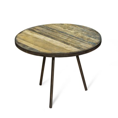 Güzel ve farklı bir konu. Güzel vintage ve retro vintage ahşap masa beyaz izole arka planda.