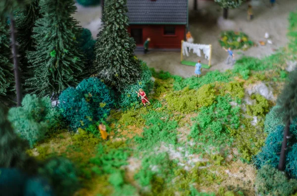 Schönes Und Vielfältiges Thema Anlage Und Spiel Der Kindereisenbahn Aus — Stockfoto