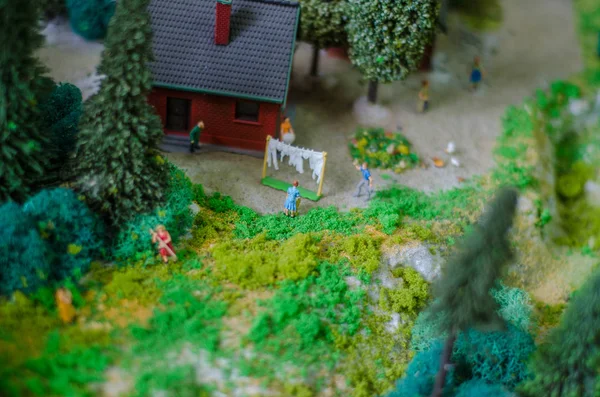 Schönes Und Vielfältiges Thema Anlage Und Spiel Der Kindereisenbahn Aus — Stockfoto