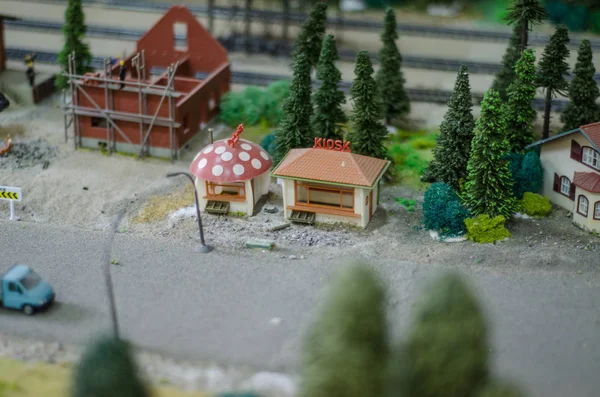 Schönes Und Vielfältiges Thema Anlage Und Spiel Der Kindereisenbahn Aus — Stockfoto