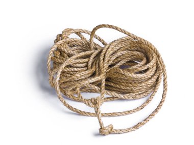 Güzel ve farklı bir konu. Güzel ve ucuz, ucuz ip ve kenevir ve bir beyaz üzerine Jüt halat izole arka plan.