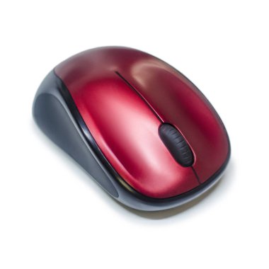 Güzel ve farklı bir konu. Güzel ve özgün bir görünüm ve arka plan üzerinde beyaz izole arka plan üzerinde kırmızı renkteki ilginç bilgisayar fare.