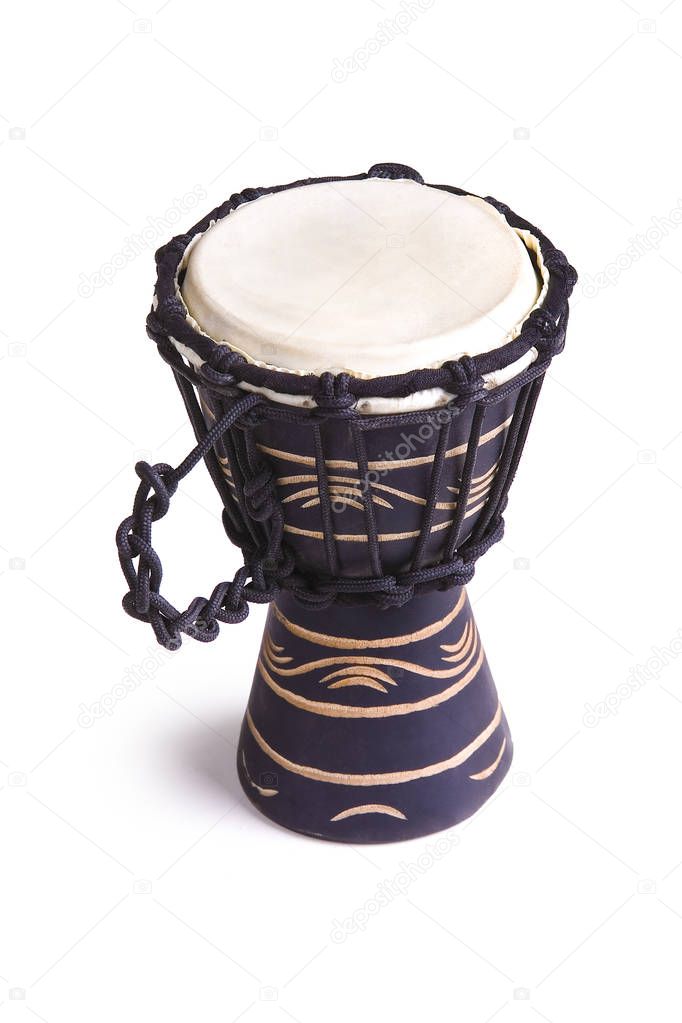Beautiful and diverse subject. Beautiful and original look and background on an interesting national authentic drum on a white isolated background.