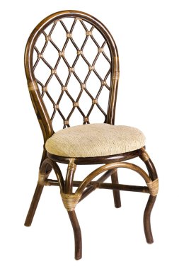 Güzel ve özgün bir görünüm ve ilginç bir arka plan, yaratıcı ve tasarımcı fırfırlı vintage yumuşak koltuk ve sandalye beyaz izole arka planda bir desenle retro ve vintage tarzı.