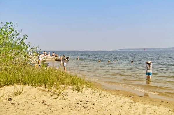 Beautiful landscape of the sea. Beautiful background and view, landscape and panorama of the sandy shores of the ocean, lakes, rivers in the summer on a sunny day.