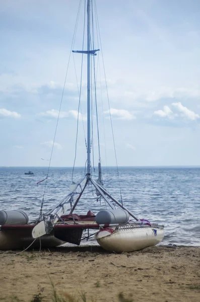 Beautiful Background View Landscape Panorama Sea Surface Horizon Sailboats Summer — Stock Photo, Image