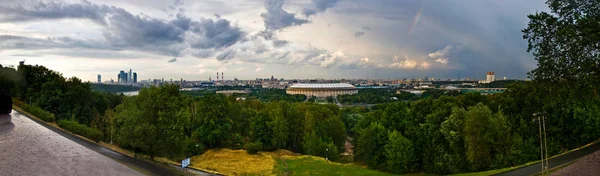 Vista Fondo Paisaje Panorama Moscú Edificios Antiguos Rascacielos Estadio Luzhniki —  Fotos de Stock