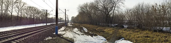 Mooie Originele Panorama Mooie Achtergrond Landschap Uitzicht Panorama Van Spoor — Stockfoto