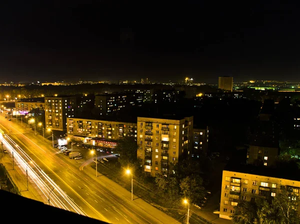 Krásné Pozadí Zobrazení Krajina Panorama Noci Nebo Večer Město Střechy — Stock fotografie