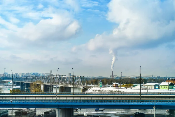 Bello Sfondo Vista Paesaggio Panorama Interscambio Stradale Ferroviario Urbano Incrocio — Foto Stock