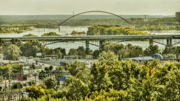 Beautiful Background View Landscape Panorama City Buildings Streets Avenue Bridges — Stock Photo, Image