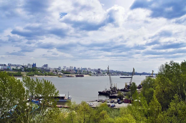 Beautiful Background View Landscape Panorama City Embankment River Coast Port — Stock Photo, Image