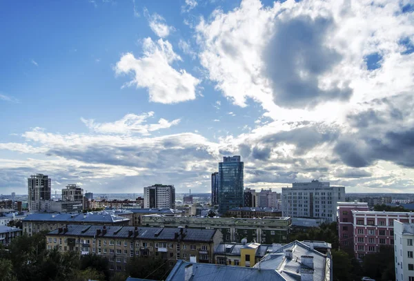 Krásné Pozadí Zobrazení Krajina Panorama Shora Město Střechy Obytných Veřejnosti — Stock fotografie