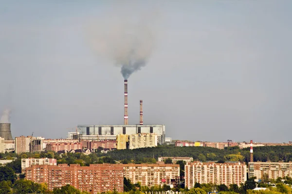 Beautiful Background View Landscape Panorama City Houses Industrial Landscape Smoking — Stock Photo, Image