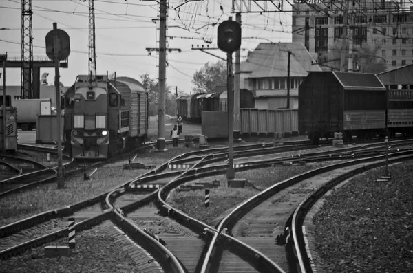 Vacker Utsikt Bakgrund Landskap Panorama Rails Spår Och Linjer Med — Stockfoto