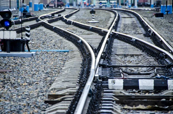 Beautiful View Background Landscape Panorama Rails Tracks Lines Wires Communications — Stock Photo, Image