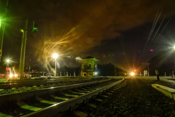 Beautiful View Background Landscape Panorama Railway Station Station Apron Evening — Stock Photo, Image