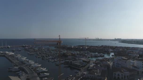 Grues Dans Marina Matin Séquences Aériennes Limassol Chypre — Video