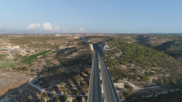 Aerial Drone Footage Intercity Highway Wild Hills Cyprus Sunrise — Stock Video