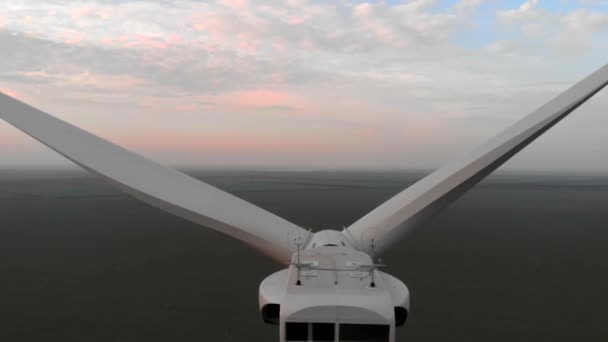 One White Wind Energy Power Tower Mill Field Sunset Sunrise — Stock Video