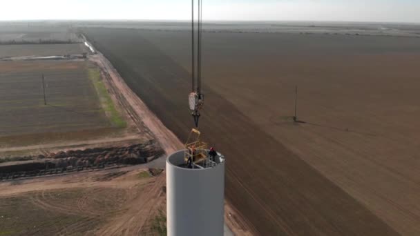 Processo Costruzione Del Mulino Torre Eolica Costruzione Montaggio Torre Colonna — Video Stock