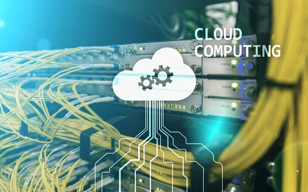 Cloud Computing Und Netzwerkkonzept Auf Serverraum Hintergrund — Stockfoto